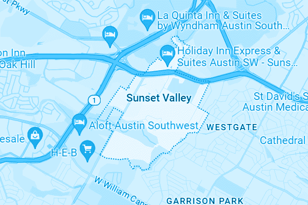 Map showing Sunset Valley